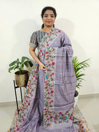 Soft Semi Tussar Weaving Butti with Satin Border - Lavender
