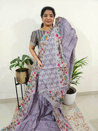 Soft Semi Tussar Weaving Butti with Satin Border - Lavender