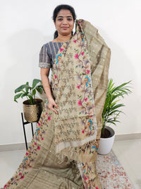 Soft Semi Tussar Weaving Butti with Satin Border - Mehindi Green