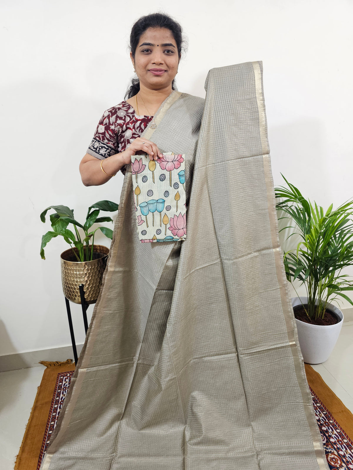 Pastel Bhagalpuri with Matching Blouse - Grey