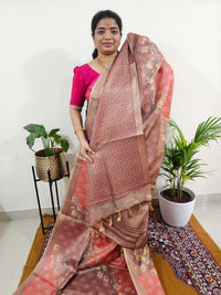 Soft Semi Tussar with Tissue Weaving -  Maroon