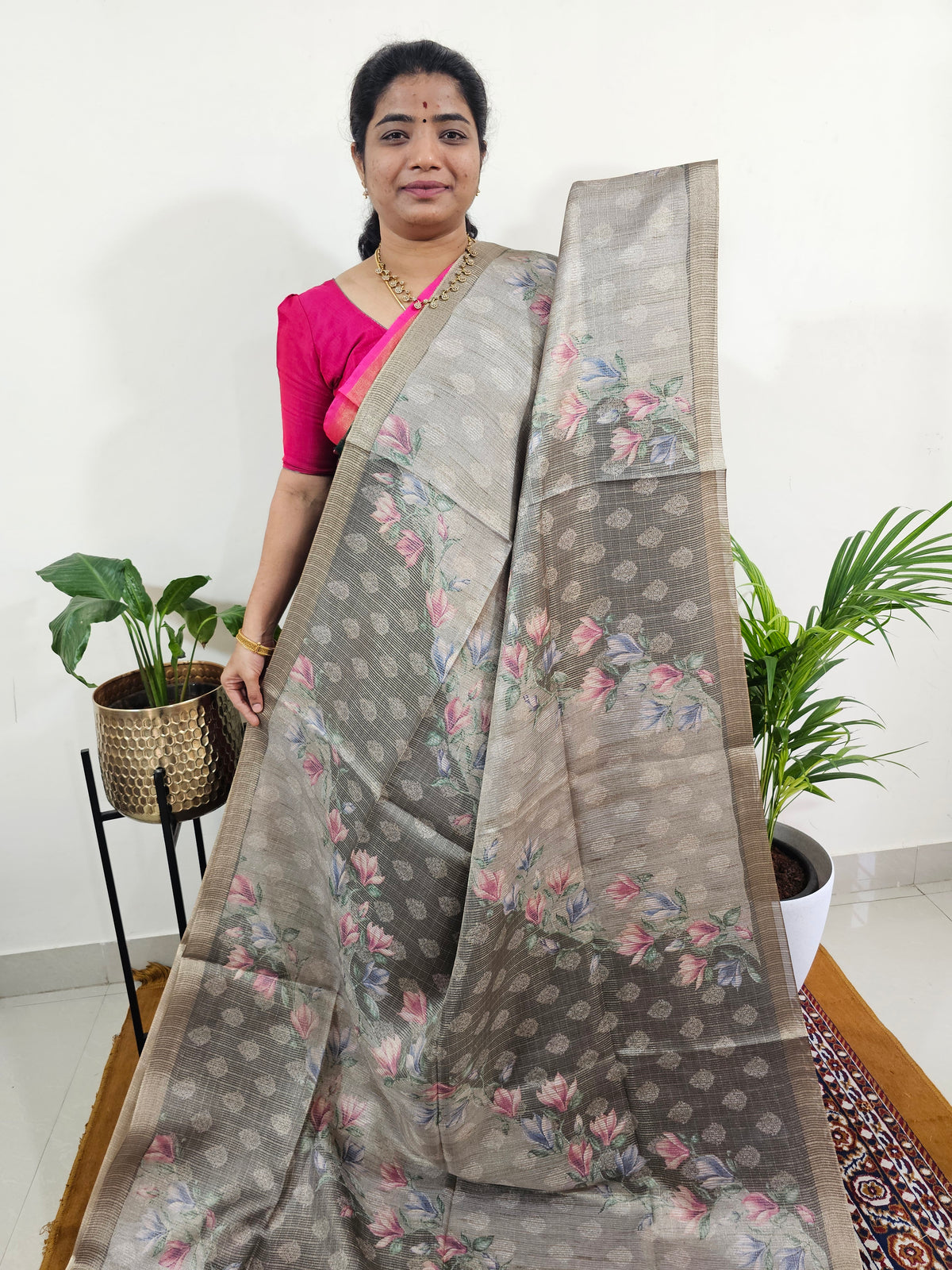 Soft Semi Tussar with Tissue Weaving  - Grey