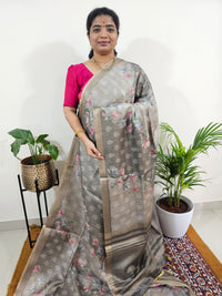Soft Semi Tussar with Tissue Weaving  - Grey