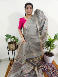 Soft Semi Tussar with Tissue Weaving  - Grey