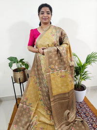 Soft Semi Tussar with Tissue Weaving  - Mustard Yellow