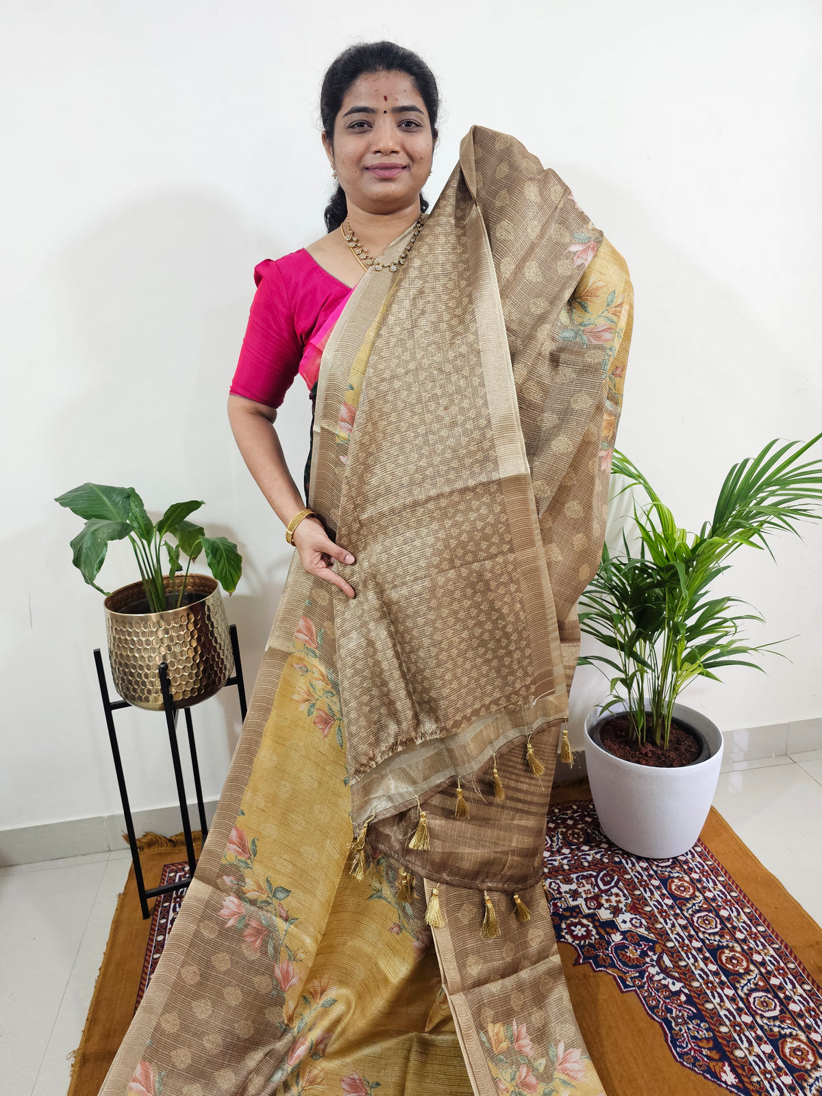 Soft Semi Tussar with Tissue Weaving  - Mustard Yellow