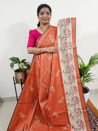 Soft Semi Tussar Weaving with Pichwai Border - Dark Orange