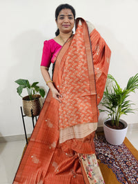 Soft Semi Tussar Weaving with Pichwai Border - Dark Orange