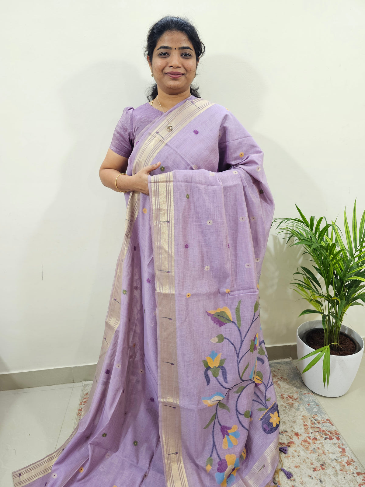 Soft Cotton with Weaving Floral Pattern  - Purple