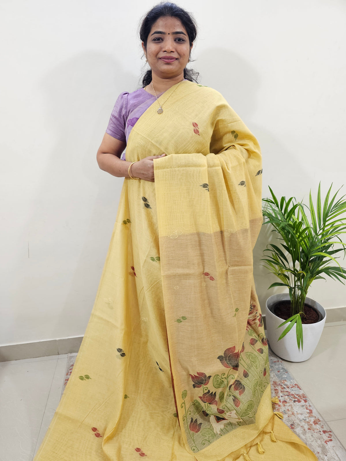 Soft Cotton with Weaving Floral Pattern  - Yellow
