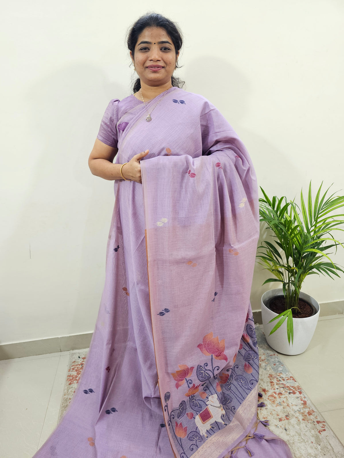 Soft Cotton with Weaving Floral Pattern  - Purple