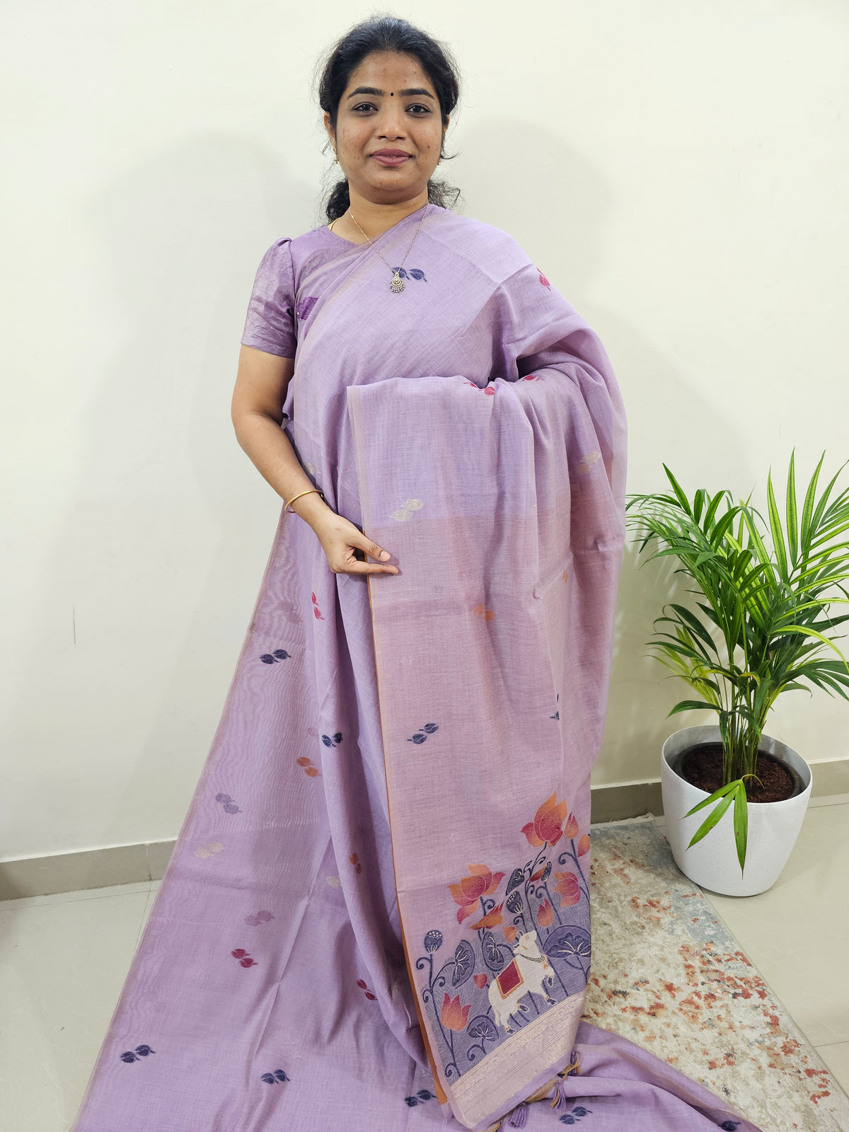 Soft Cotton with Weaving Floral Pattern  - Purple