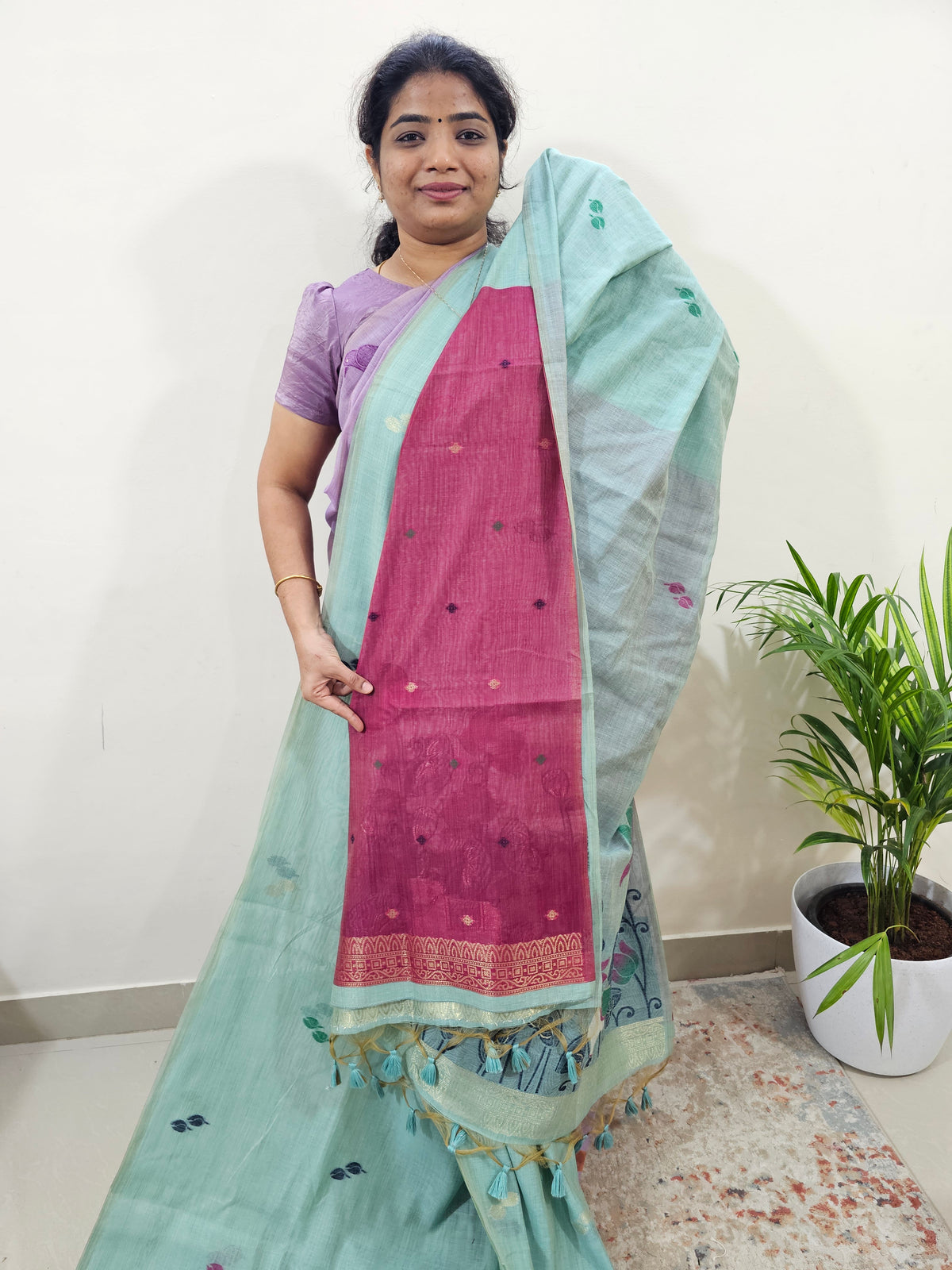 Soft Cotton with Weaving Floral Pattern  - Blue