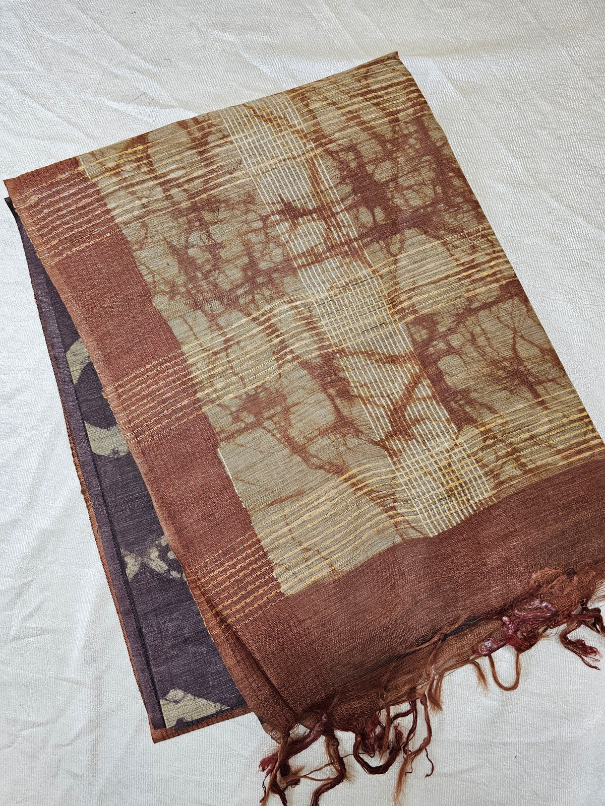 Bhagalpuri with Batik Print - Dark Brown with Honey Brown