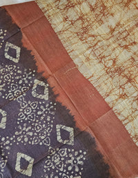 Bhagalpuri with Batik Print - Dark Brown with Honey Brown