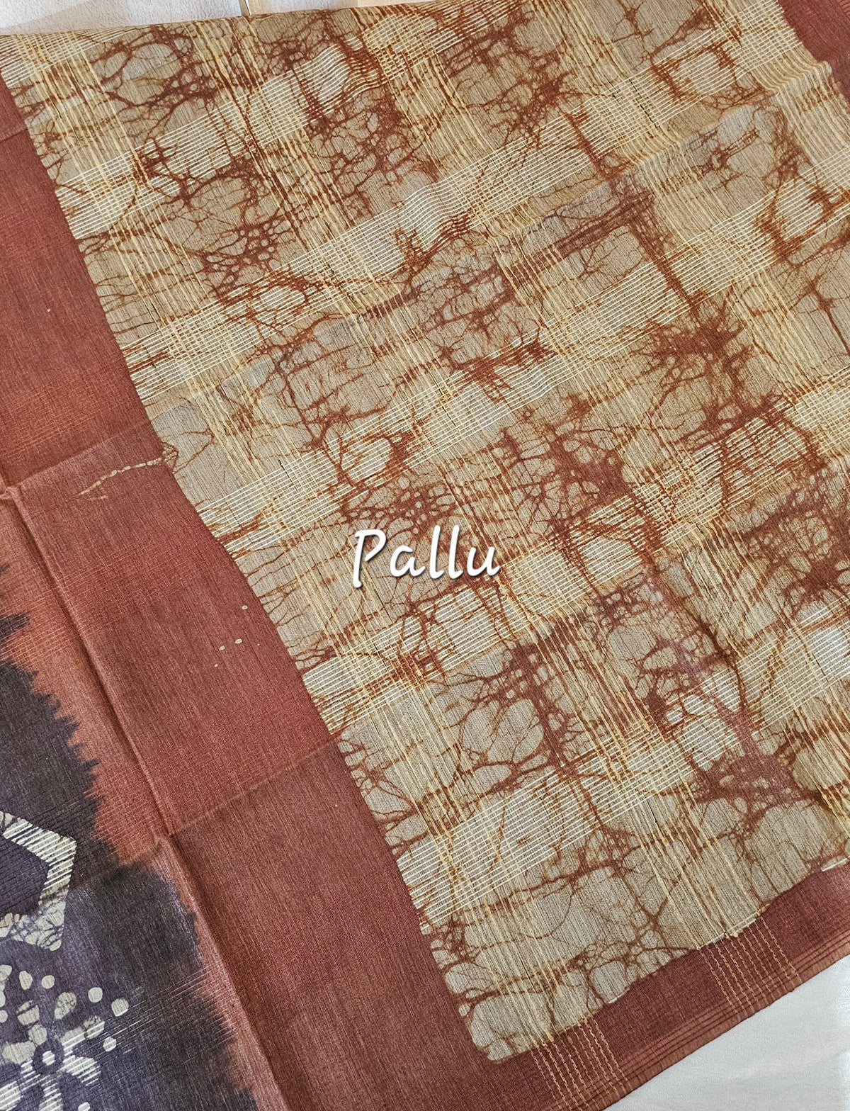 Bhagalpuri with Batik Print - Dark Brown with Honey Brown