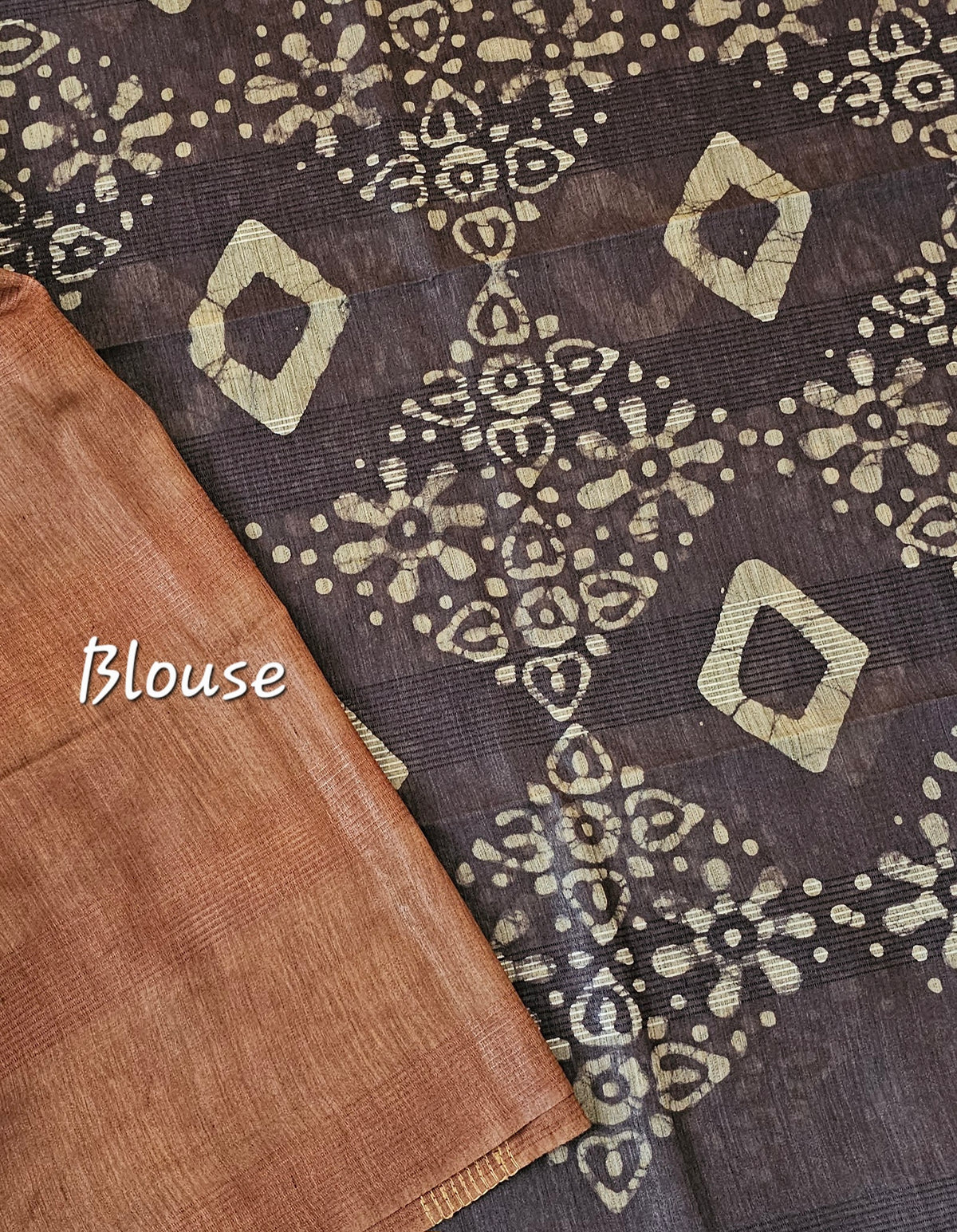 Bhagalpuri with Batik Print - Dark Brown with Honey Brown