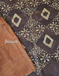 Bhagalpuri with Batik Print - Dark Brown with Honey Brown