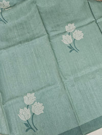 Soft Semi Tussar with Floral Digital Prints Emboridery - Blue