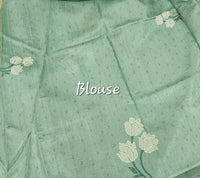 Soft Semi Tussar with Floral Digital Prints Emboridery - Blue