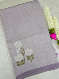 Soft Semi Tussar with Floral Digital Prints Emboridery - Purple