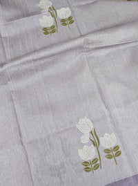 Soft Semi Tussar with Floral Digital Prints Emboridery - Purple