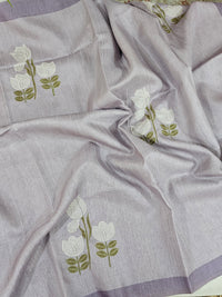Soft Semi Tussar with Floral Digital Prints Emboridery - Purple