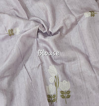 Soft Semi Tussar with Floral Digital Prints Emboridery - Purple