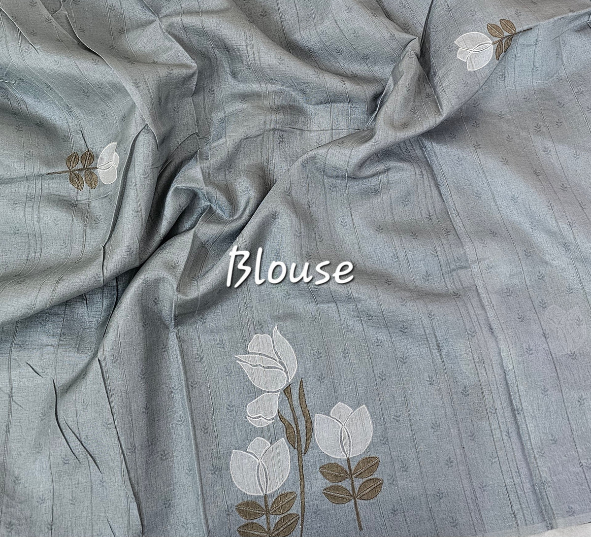 Soft Semi Tussar with Floral Digital Prints Emboridery - Grey