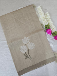 Soft Semi Tussar with Floral Digital Prints Emboridery - Green