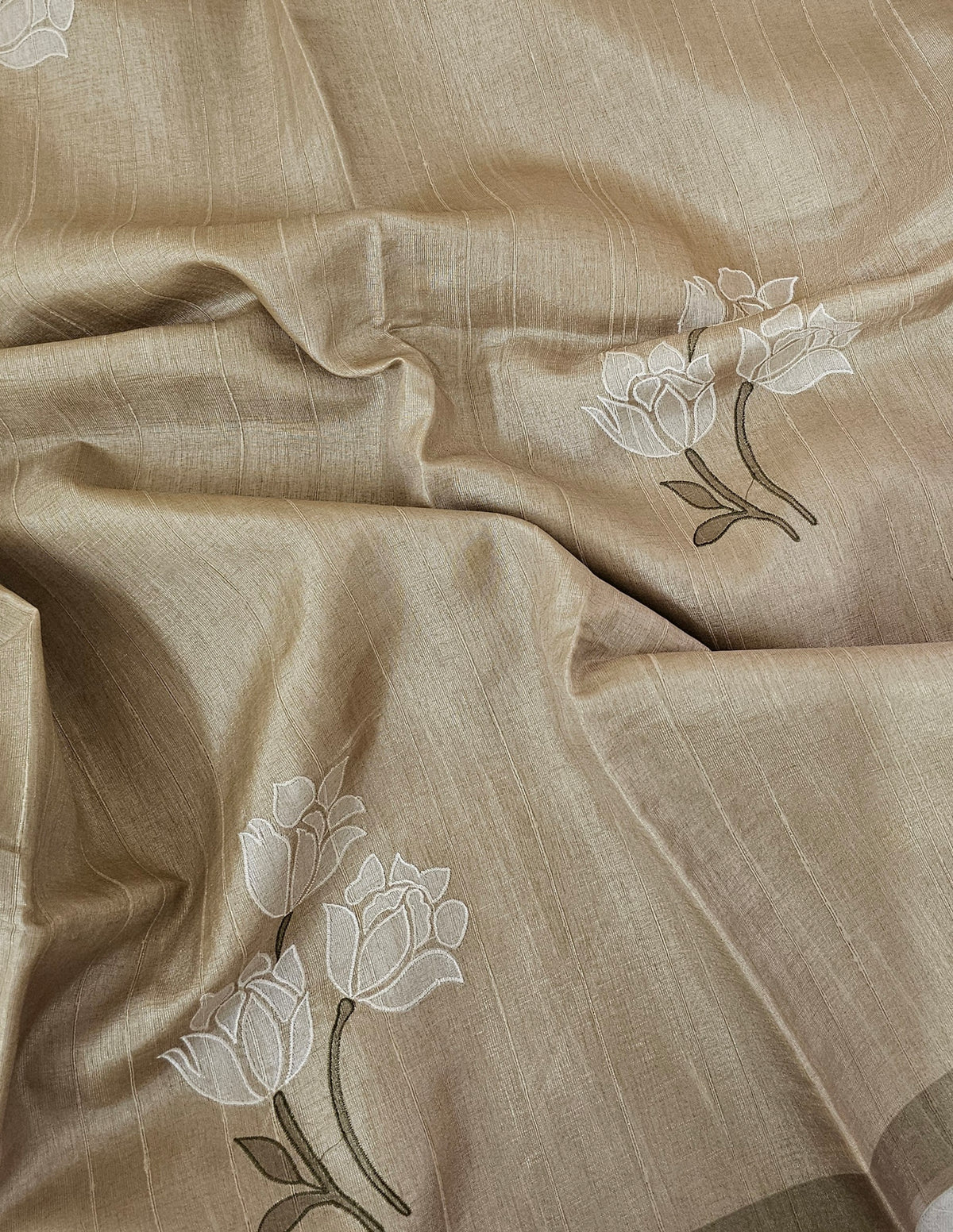 Soft Semi Tussar with Floral Digital Prints Emboridery - Green