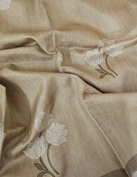 Soft Semi Tussar with Floral Digital Prints Emboridery - Green