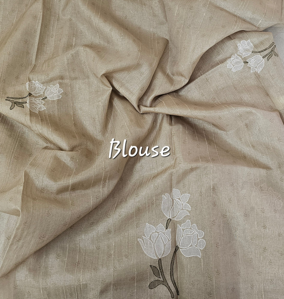 Soft Semi Tussar with Floral Digital Prints Emboridery - Green