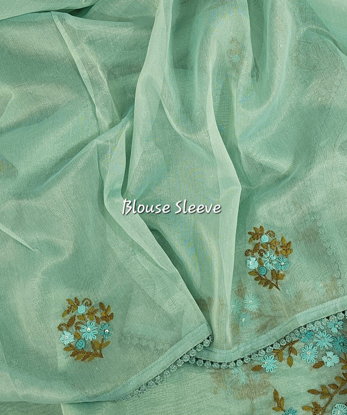 Soft Organza Tissue with French Knot Work - Blue