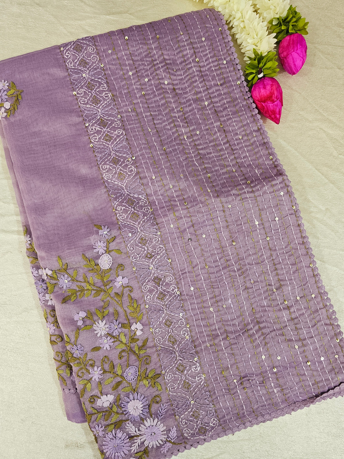 šš«šššØšØš¤š¢š§š  ššÆšš¢š„ššš„š - šš ššš²š¬ šš¢š¬š©šššš”š¢š§š  šš¢š¦š
Soft Organza Tissue with French Knot Work - Purple