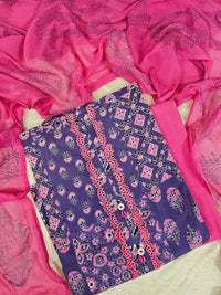 Soft Cotton Unstitched Salwar - Purple with Pink