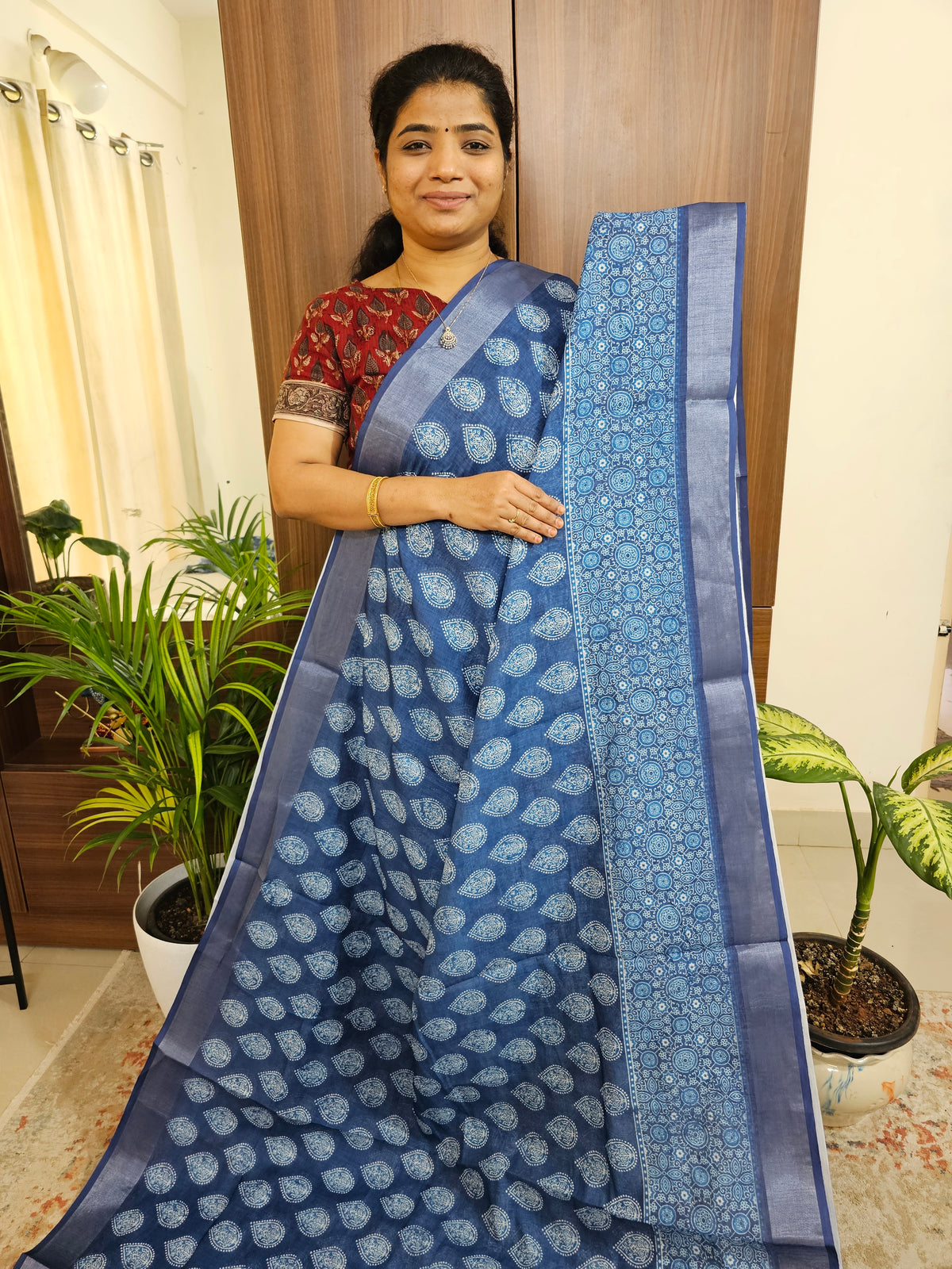 Indigo Linen Cotton with Digital Printed Sarees