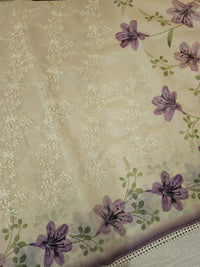 Soft Kota Sarees - Cream with Purple