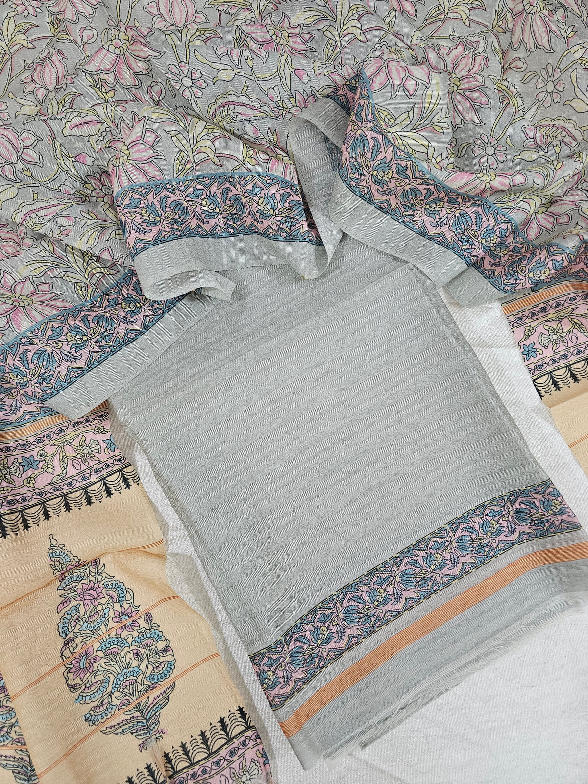 Semi Tussar 2Pcs Unstitched Salwar - Grey