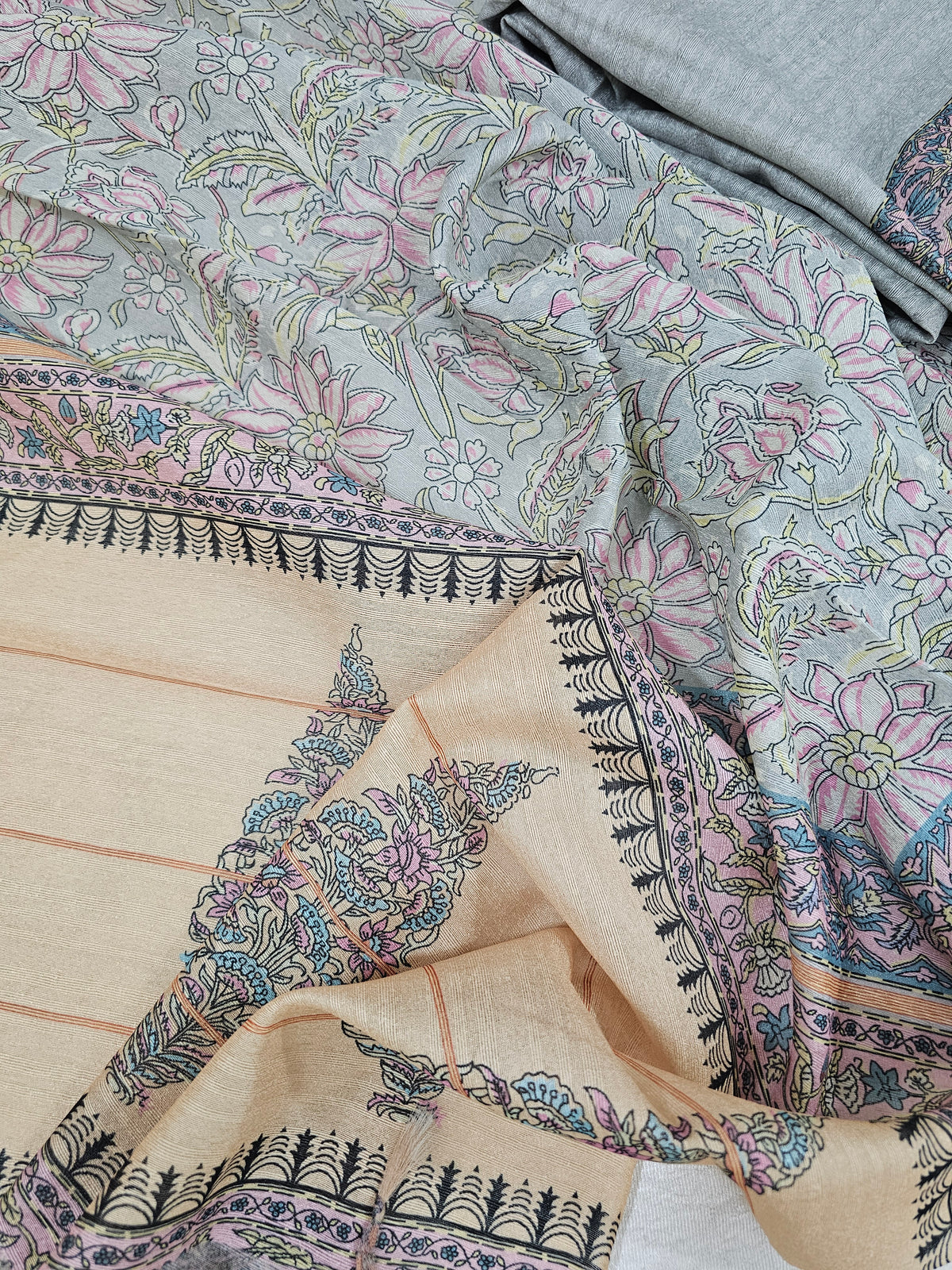 Semi Tussar 2Pcs Unstitched Salwar - Grey