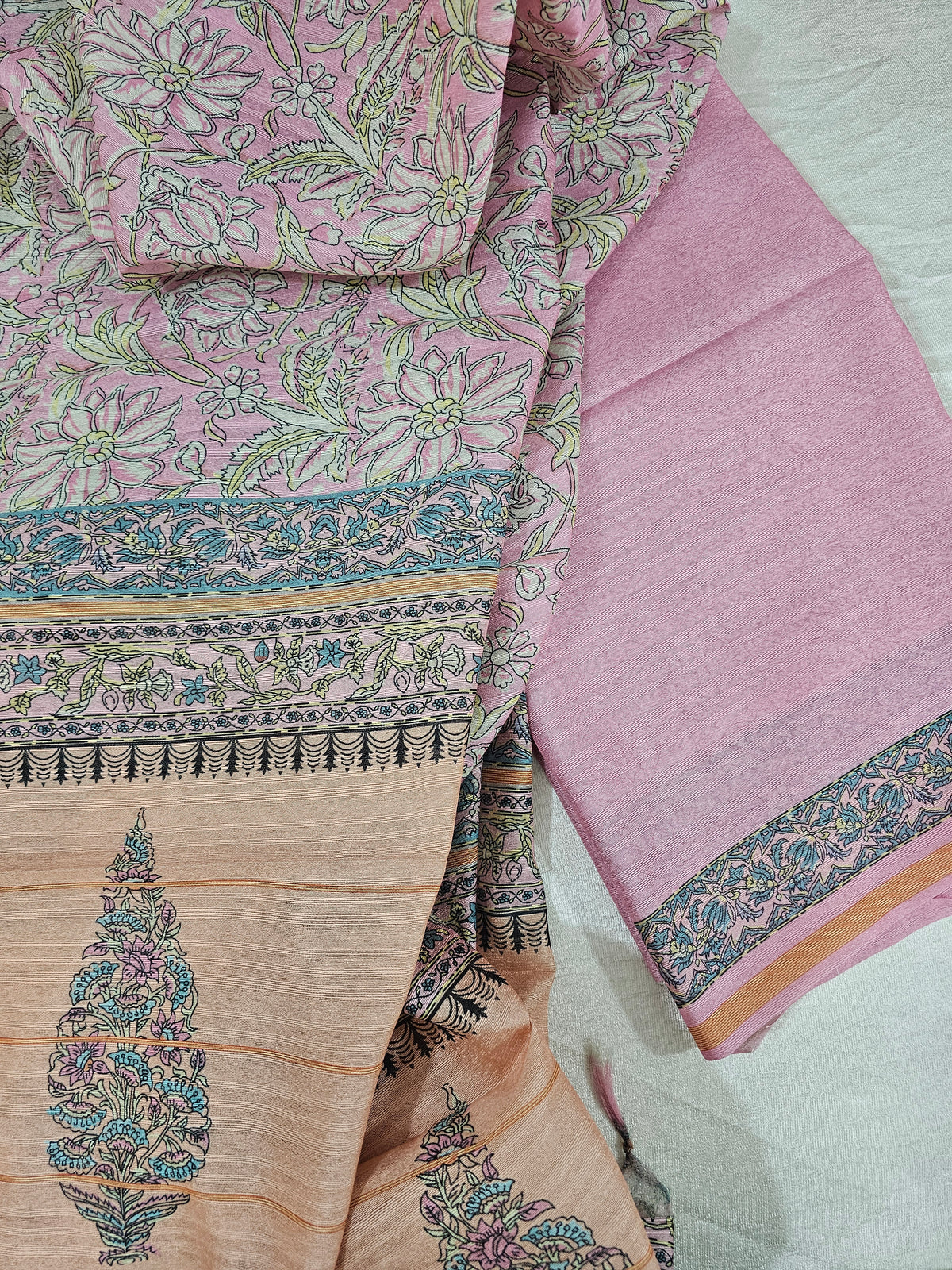 Semi Tussar 2Pcs Unstitched Salwar - Pink