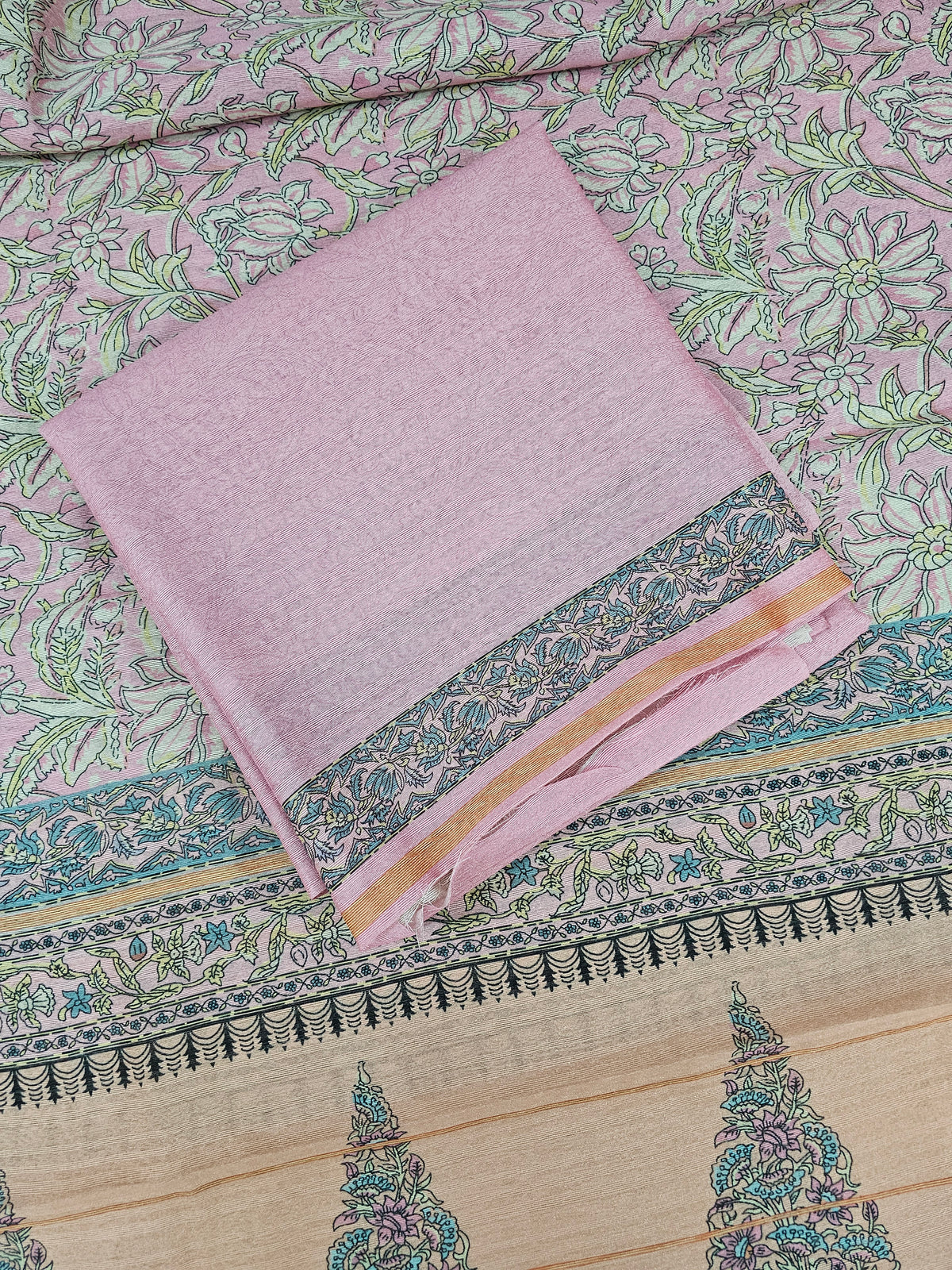 Semi Tussar 2Pcs Unstitched Salwar - Pink