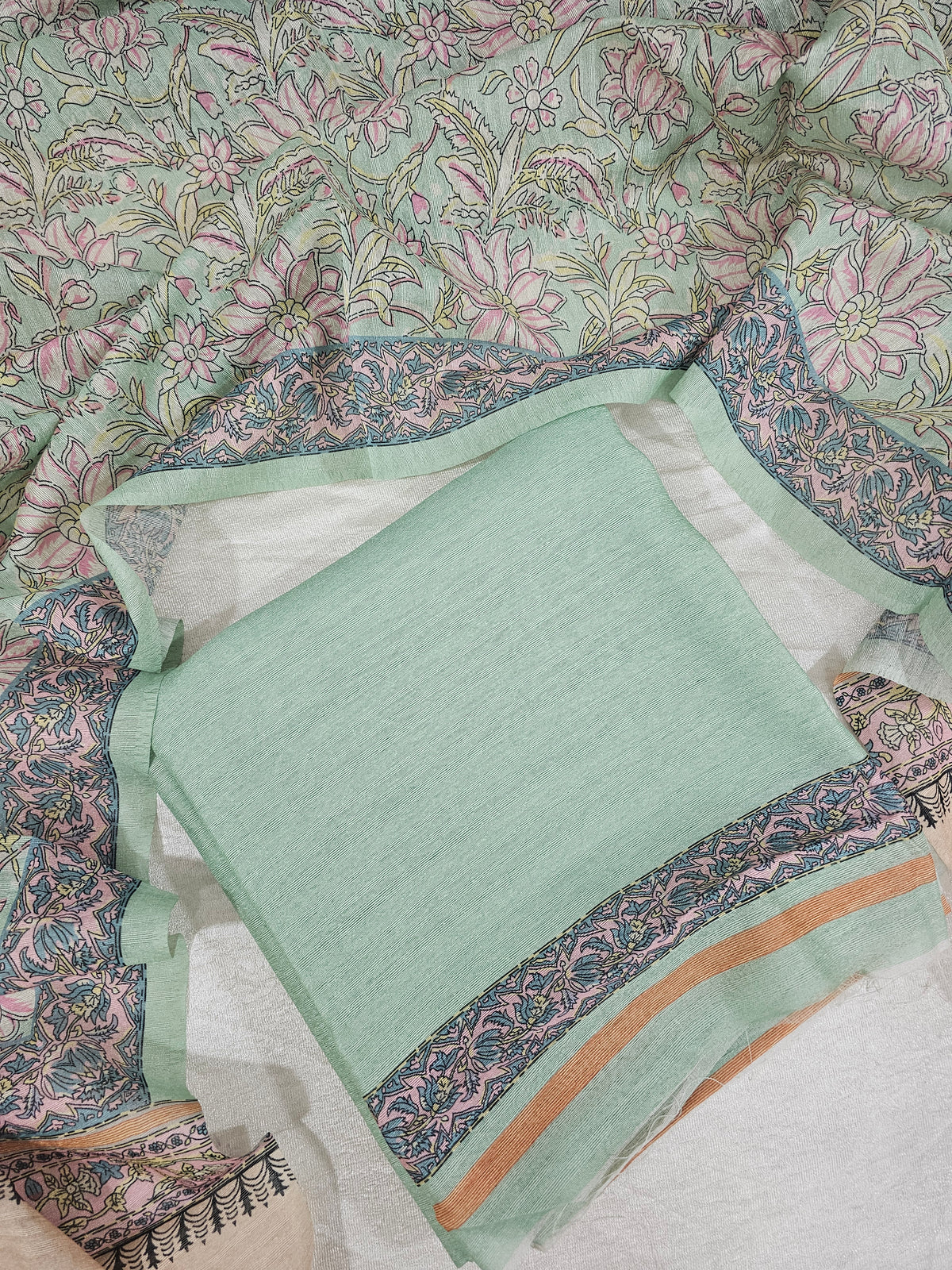 Semi Tussar 2Pcs Unstitched Salwar - Sea Green