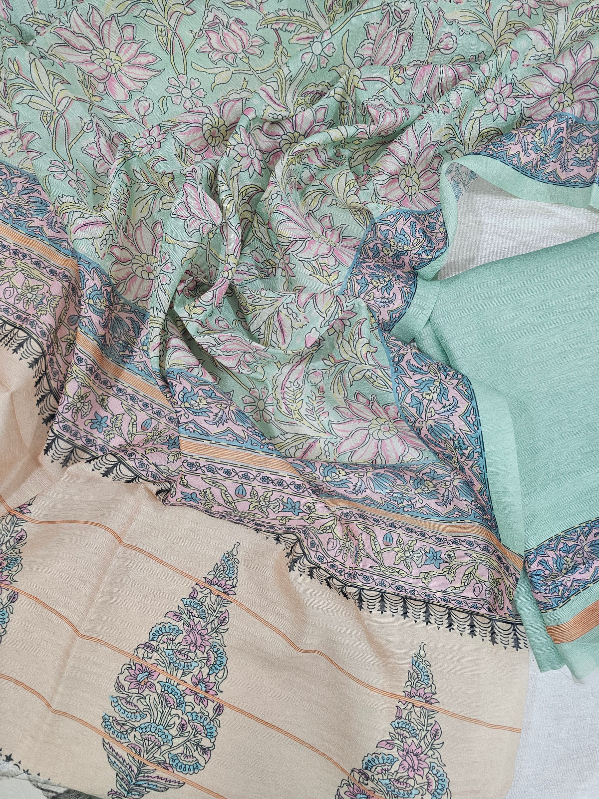 Semi Tussar 2Pcs Unstitched Salwar - Sea Green