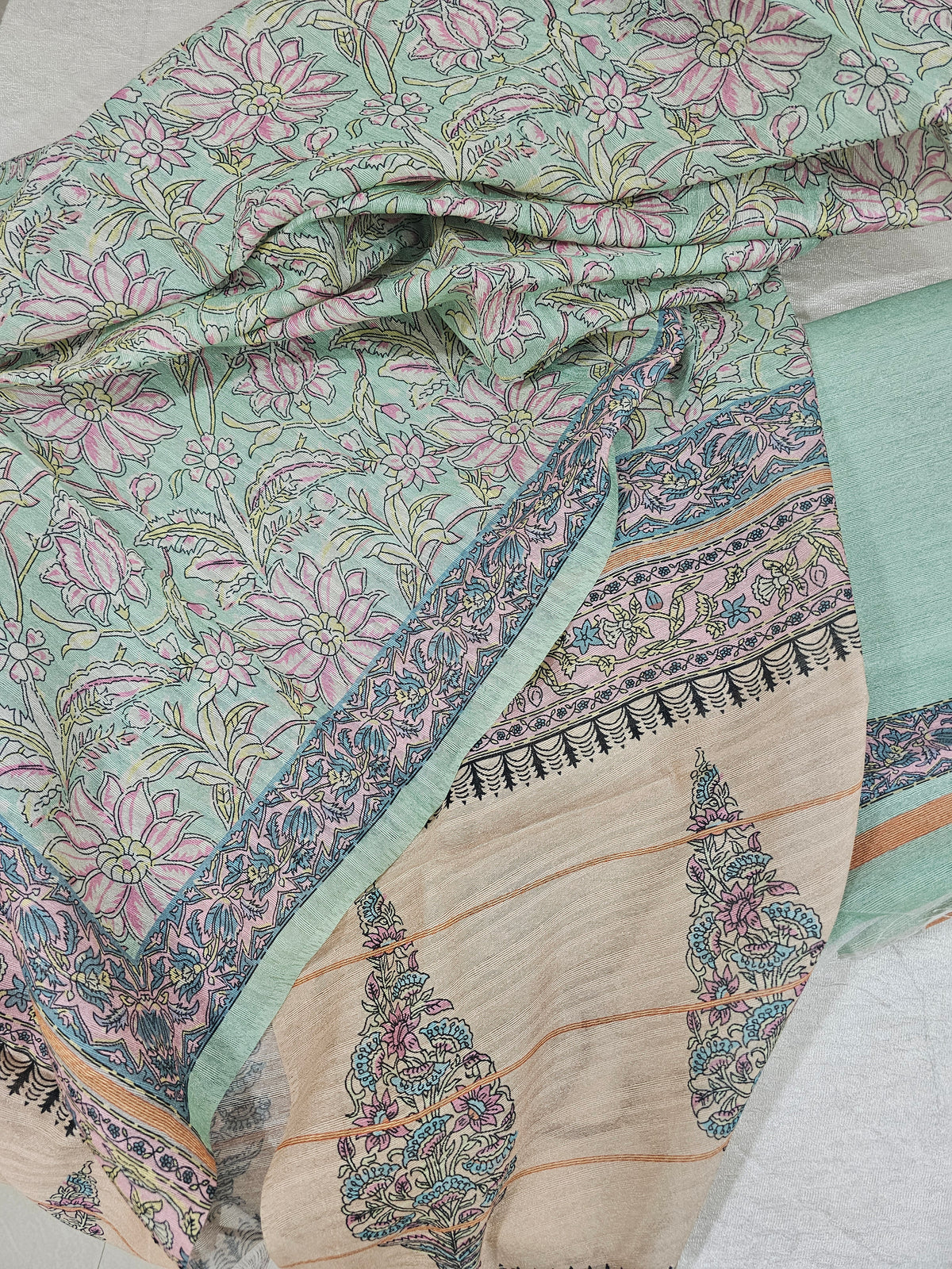 Semi Tussar 2Pcs Unstitched Salwar - Sea Green