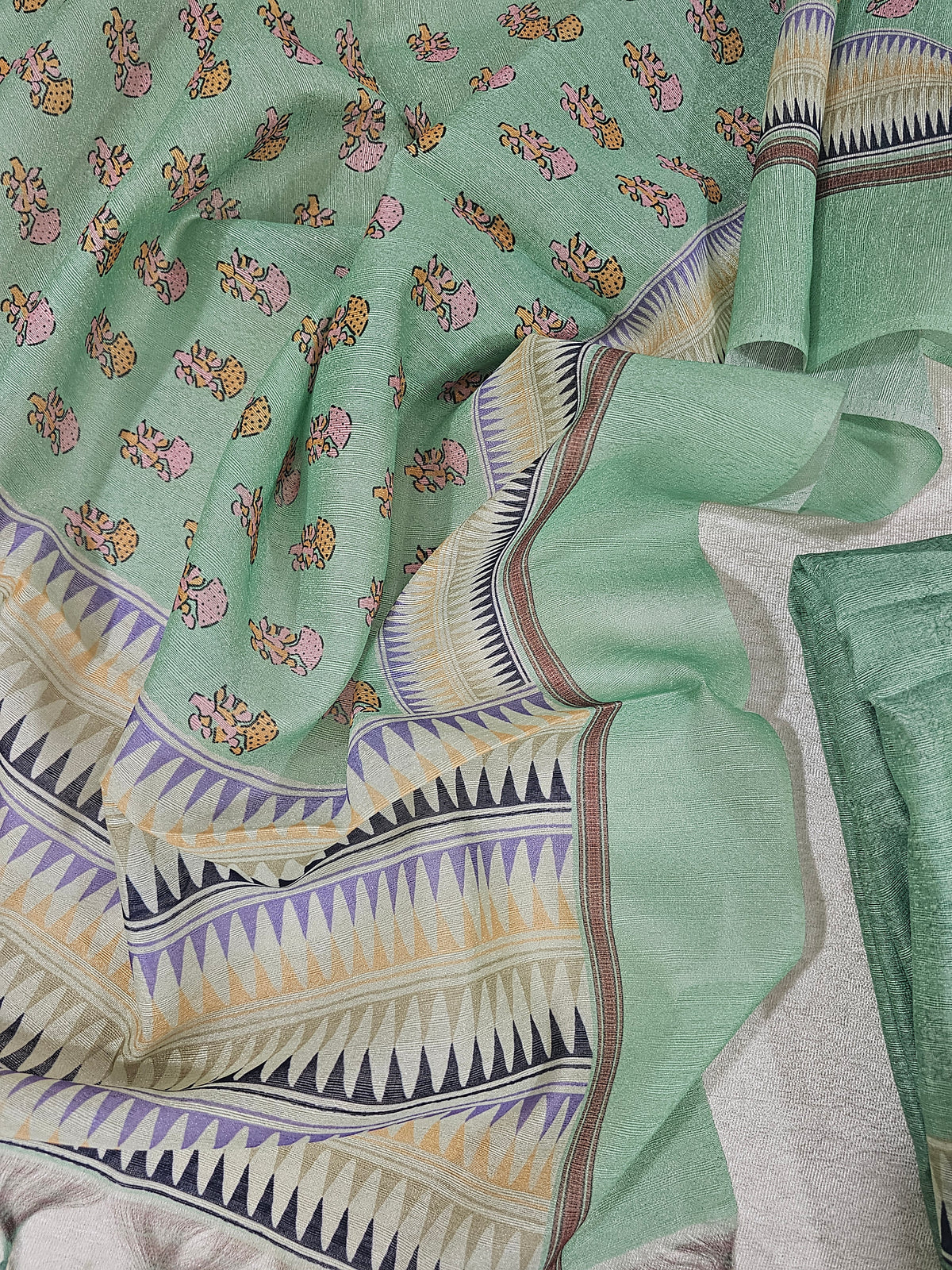 Semi Tussar 2Pcs Unstitched Salwar - Sea Green