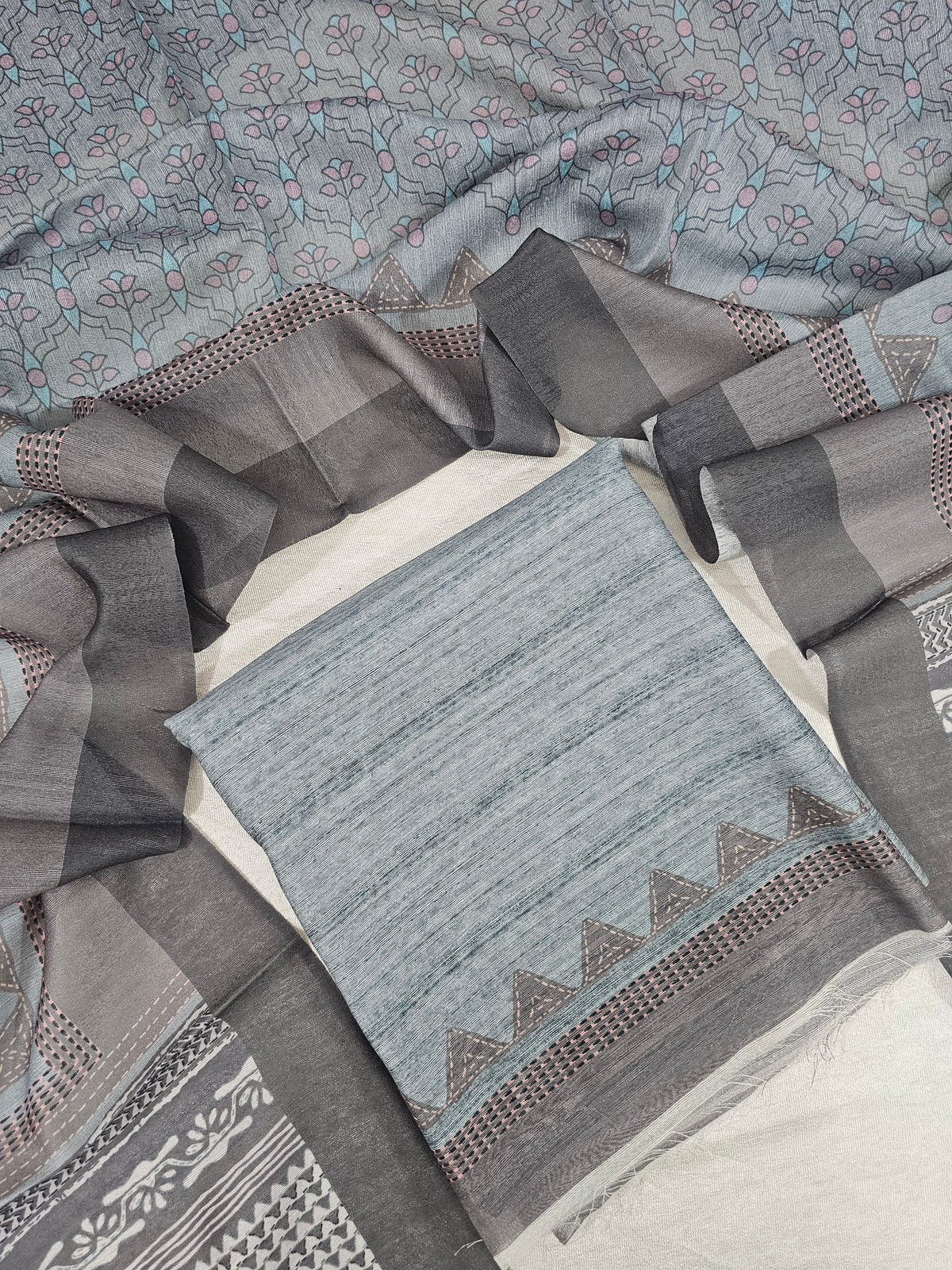 Semi Tussar 2Pcs Unstitched Salwar - Grey