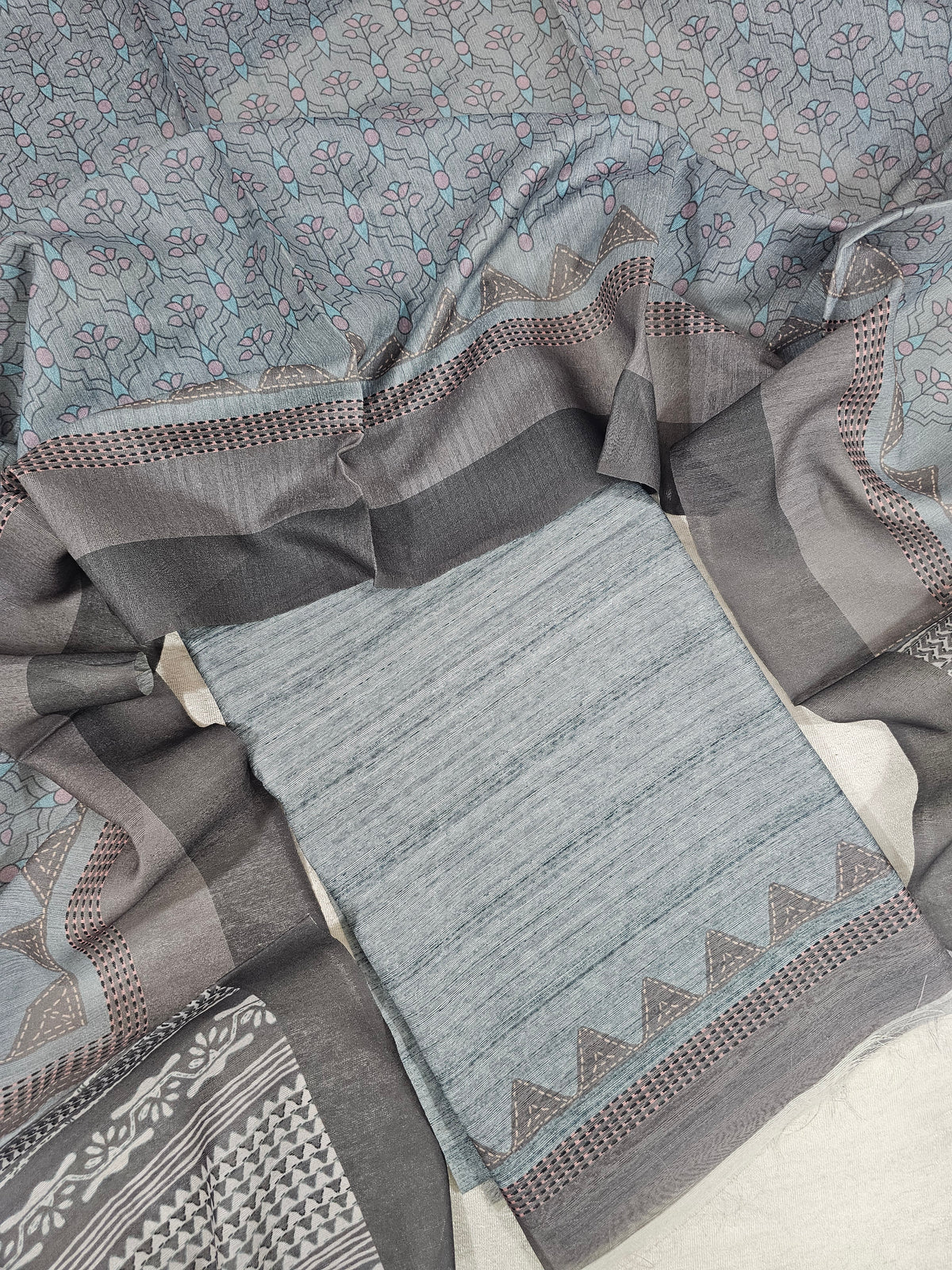 Semi Tussar 2Pcs Unstitched Salwar - Grey