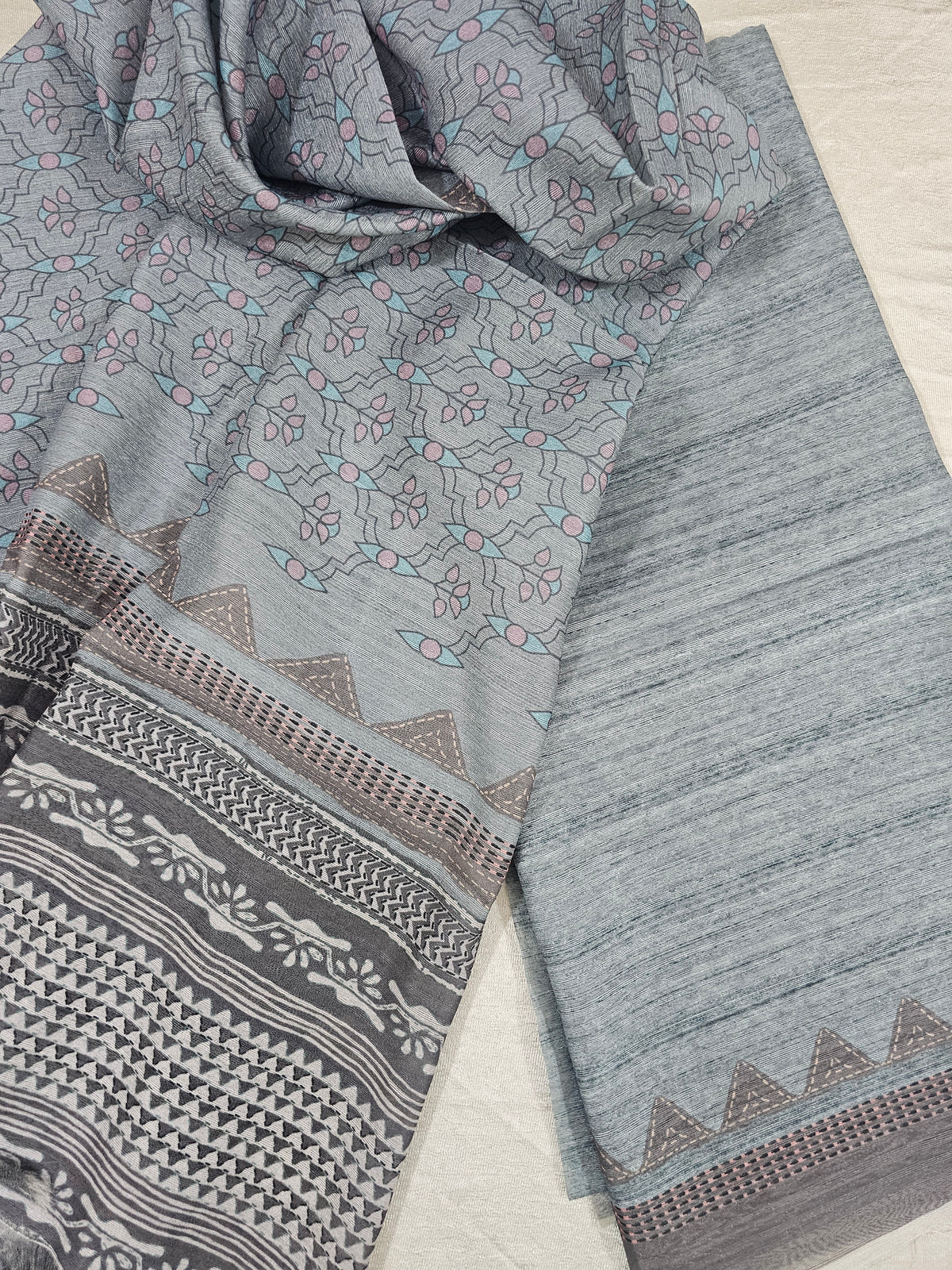 Semi Tussar 2Pcs Unstitched Salwar - Grey