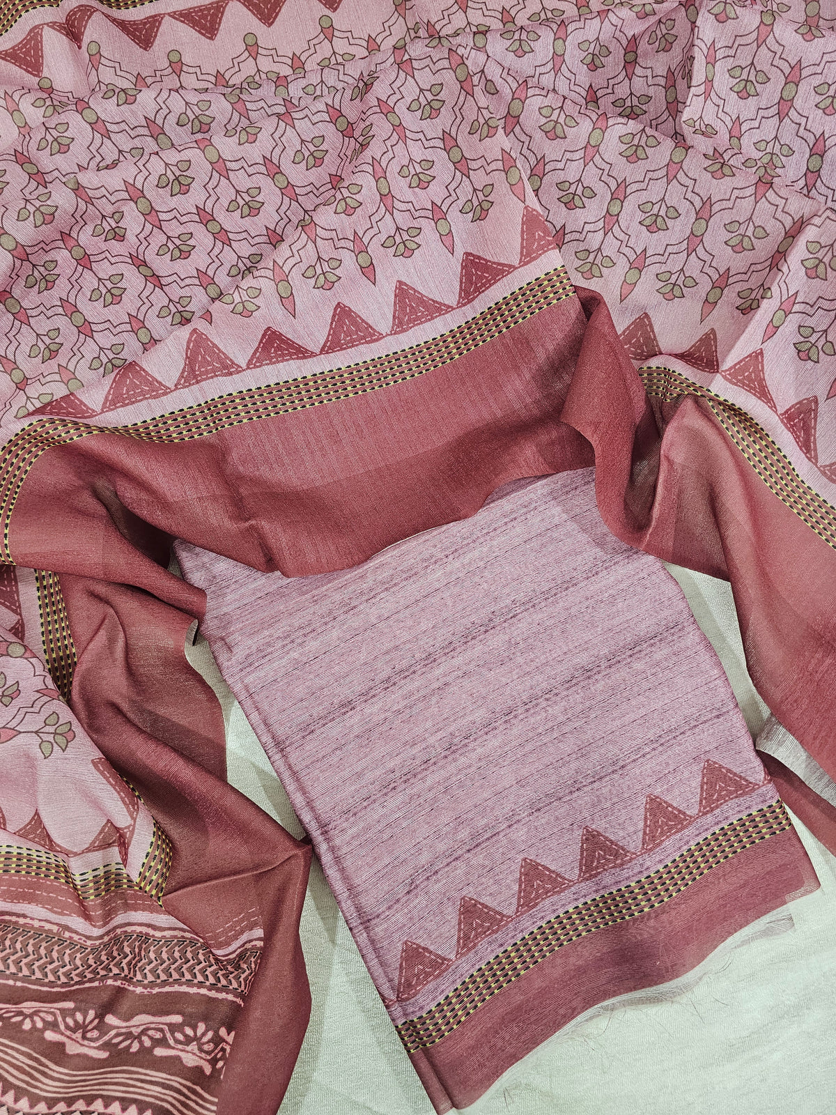 Semi Tussar 2Pcs Unstitched Salwar - Pink